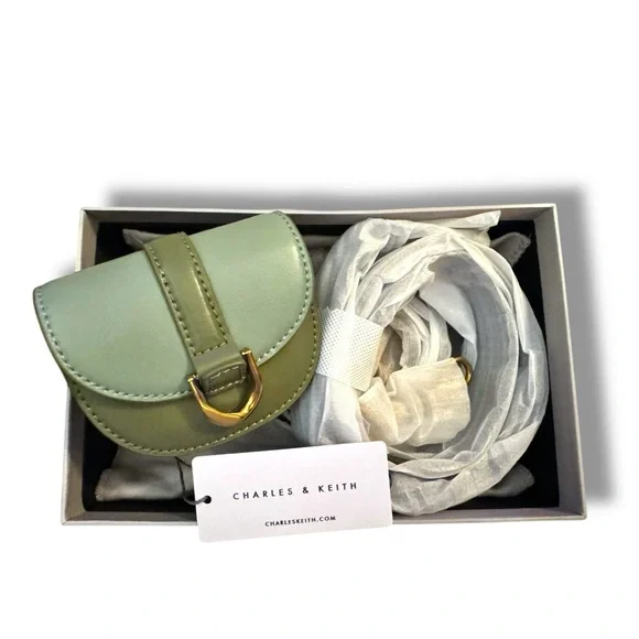 Charles & Keith Micro Gabine Two-tone Saddle Bag in Olive Green Color Block - Picture 6 of 12